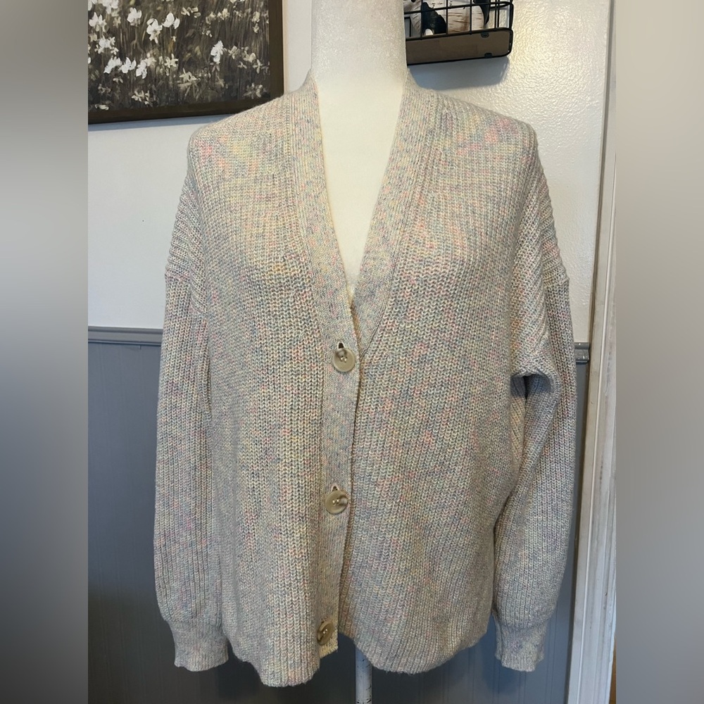 Michael Stars Florence V Neck Cardigan / Chalk Confetti / Size: Small